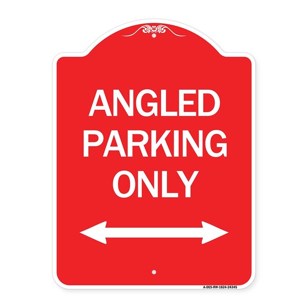 Angle Parking W/ Bidirectional Arrow, Red & White Aluminum Sign, 18" x 24", RW-1824-24345